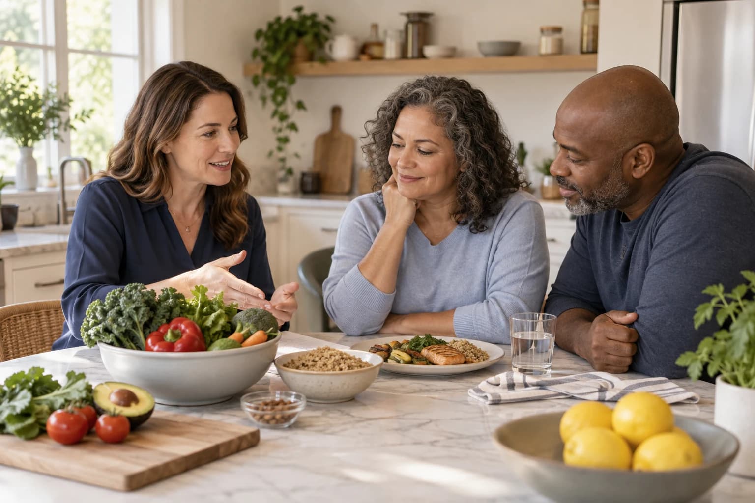 A lifestyle coach discusses everyday food choices with program participants.